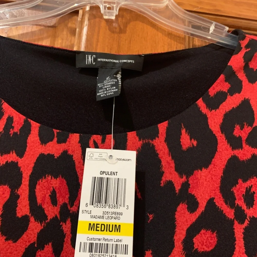 Anthropologie Long Sleeve red leopard Dress M animal mini stretch - Picture 3 of 4